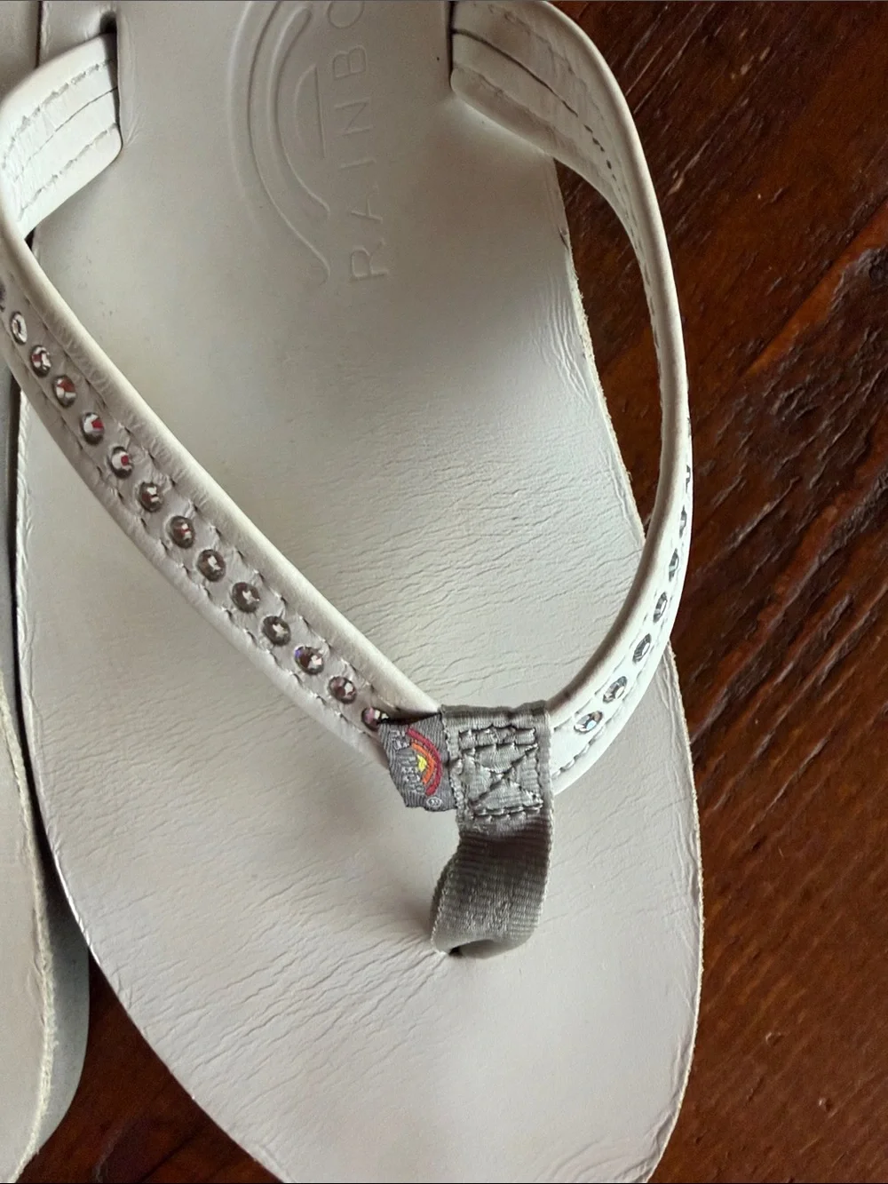 Rainbow White Rhinestone T-Strap Flip Flop Sandals